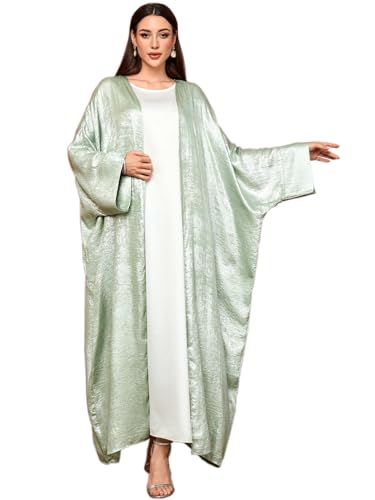 MedeShe Shiny Party Abaya Ramadan Eid Batwing Open Kimono Dubai Muslim Damen Abayas For Women Kaftan Dress Islamic Clothing (Green, One Size)