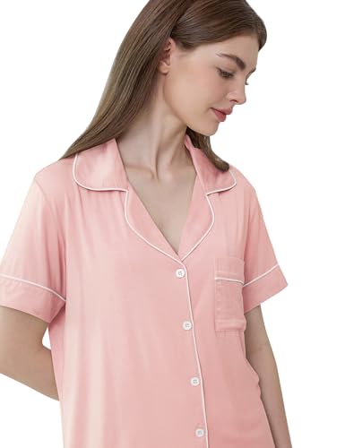 Image of Joyaria Bamboo Viscose Cooling Pajamas for Women Capri Button Front Pjs Set | Ideal for Night Sweats, Hot Sleeper Friendly, Breathable & Moisture Wicking, Short Sleeve Top