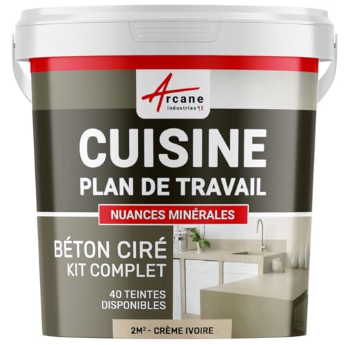 Béton ciré cuisine, plan de travail, crédence, évier, sol et mur, revêtement mural décoratif, kit complet - 2 m² (en 2 couches) Crème Ivoire - ARCANE INDUSTRIES