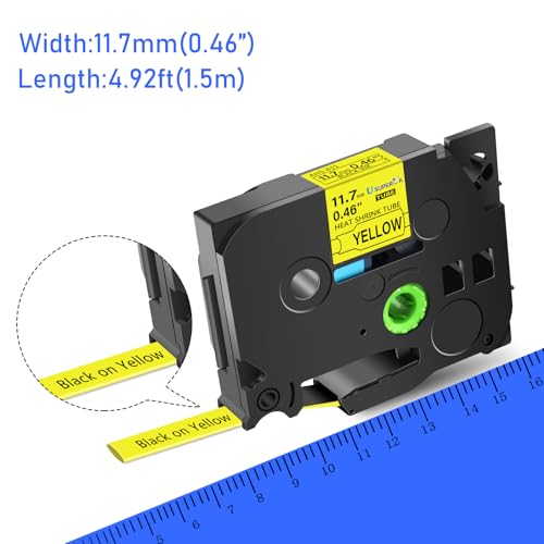 Image of USUPERINK 10 Pack Compatible for Ptouch HSe-631 HSe631 HS-631 HS631 Black on Yellow 11.7mm 0.46'' Heat Shrink Tubing Label Tape for Wire Cable use in PT-P710BT P700 P750W P900 Label Printer