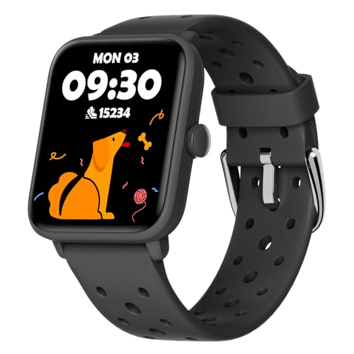 BIGGERFIVE Smartwatch Kinder Uhr ohne App und Handy, Fitness Tracker Uhr Digitale Fitnessuhr mit Schrittzähler, 5ATM Wasserdicht, Schlaf-Monitor, Alarm, Spiele für Mädchen Jungen 5-14, Poröses Schwarz