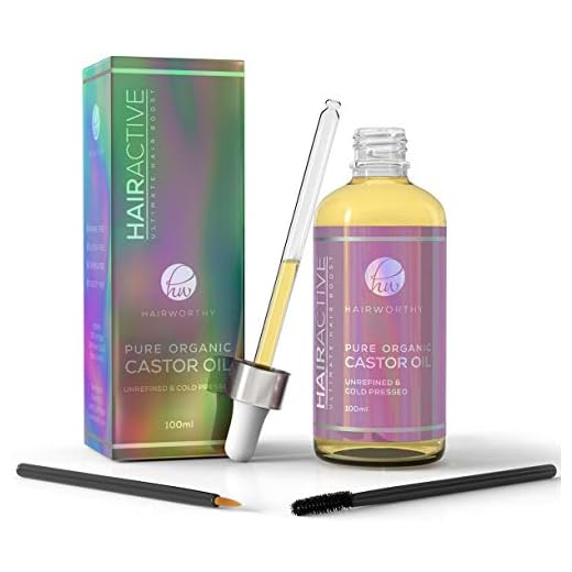 Hairworthy Hairactive – Ekologisk, kallpressad och naturlig ricinolja för hårbotten. Ökar tillväxtfasen för hår (skalp, ögonfransar, ögonbryn, skägg). Applikationsborstar ingår för att underlätta när oljan används till ögonfransar och/eller ögonbryn.