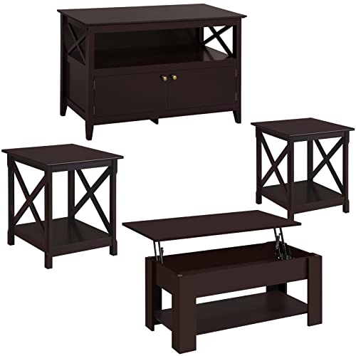 Yaheetech 4-Piece Living Room Table Set, Includes 38.6 inch Lift Top Coffee Table & 41.7 inch TV Stand & 2pcs End Side Tables w/Hidden Compartment & Storage, Easy Assembly for Living Room Yaheetech 4-Piece Living Room Table Set, Includes 38.6 inch Lift Top Coffee Table & 41.7 inch TV Stand & 2pcs End Side Tables w/Hidden Compartment & Storage, Easy Assembly for Living Room