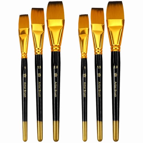 6 Stück Pinsel Acrylfarbe, Flache Acrylpinsel Nylon Malerpinsel Künstler Lackierpinsel für Ölmalerei, Aquarellmalerei, Gouachemalerei, Acrylmalerei, Körpermalerei