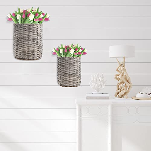 Coloch WALL HANGING WICKER BASKET 2 SIZES Set Of 2 Wall Hanging Wicker Basket, Farmhouse Garden Hanging Planter Woven Rattan Flower Basket thumb #5