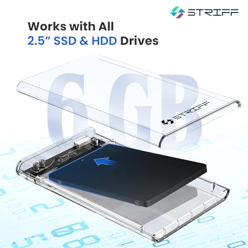 Image of STRIFF SpeedShell 2.5 inch SATA SSD /HDD Enclosure Case | USB 3.0 to SATA Tool-Free Transparent Hard Drive Case | 5Gbps Fast Transfer, Supports Up to 6TB, Compatible with 2.5 inch SSD /HDD