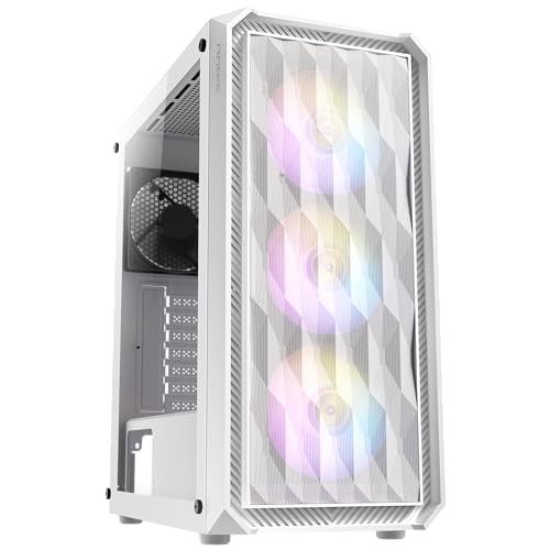 Image of Antec NX292 Elite White ATX Mid-Tower Case, Tempered Glass Side Panel, Full Side View, Pre-Installed 3 x 120mm Fixed RGB in Front 1x 1 x 120mm Fixed RGB in Rear