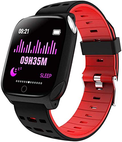 Lloow Bulletooth Fitness Tracker, EKG + PPG Smart Uhr Blutdruck Herzfrequenz Sauerstoff Blutüberwachung Pedometer wasserdichte Armband, rote Smartwatches 2021 Cover