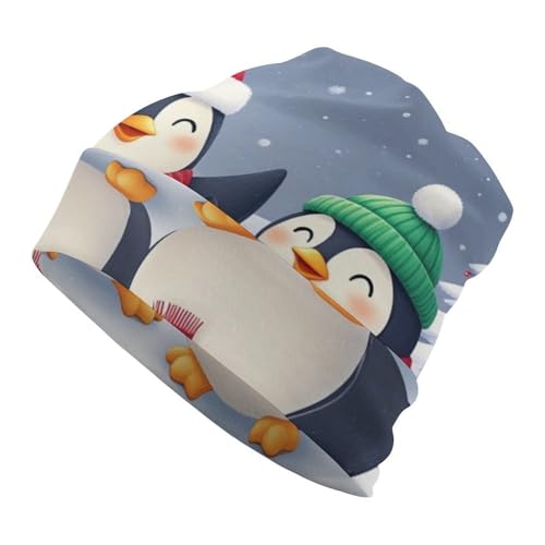 WUXEKZO Girls Boys Beanie Caps Chemo Hat, Large Hedging Head Hat Skull Caps for School, Motorcycle, Skate, Fashion Military Tactical Cap Ski Cap (Cute Christmas Penguin Bonnets)