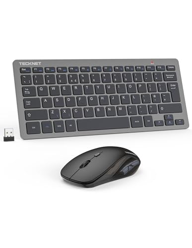 TECKNET Mini Wireless Keyboard and Mouse Set 2.4G Cordless USB Keyboard and Silent Mouse Combo with Nano USB Receiver 12 Multimedia Shortcuts for Computer PC Laptop Desktop (Grey)