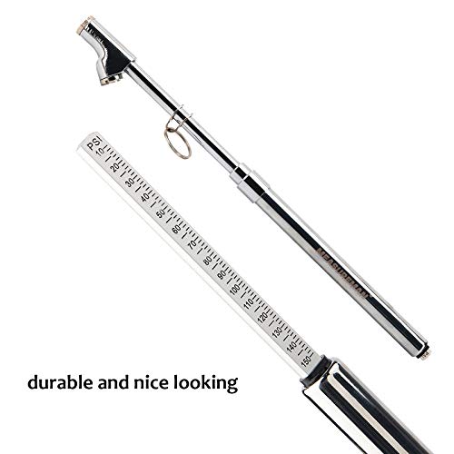 Image of MEASUREMAN Heavy Duty Extended Head Truck External Re-Calibration Service Tire Gauge, Solid Brass Body, Aluminum Slide, with Hook, Range 10-150psi