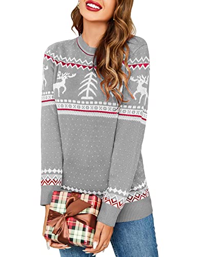 UNibelle Women's Ugly Christmas Sweater Patterns Reindeer Pullover Jumper,S-XXL Grey