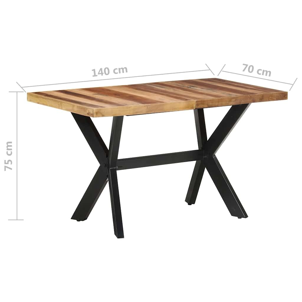 Tavolo da pranzo in legno massiccio color miele, 140 x 70 x 75 cm, con struttura in acciaio, design industriale, tavolo da cucina, tavolo da pranzo, rettangolare, robusto, moderno