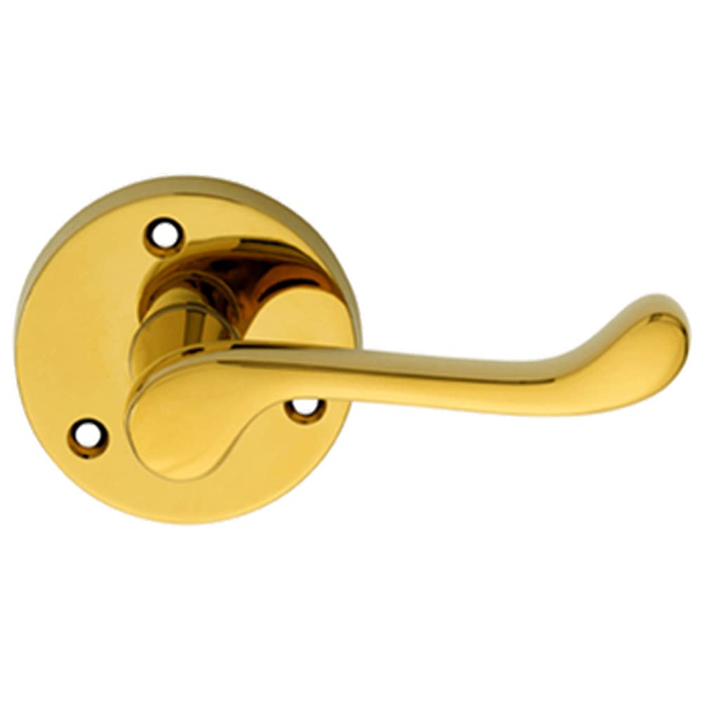 Loops Polished Brass Pair Victorian Scroll Lever On 58Mm Round Rose - Door Handle | Traditional Door Handle Lever On Screwless Rose - Internal Door Hardware - Screws, Fixings And Spindle Included