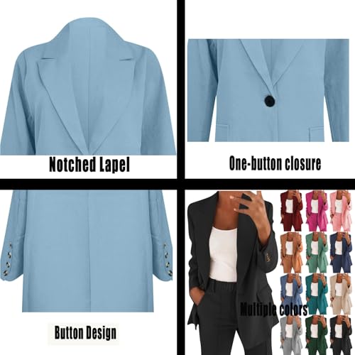 2 Piece Pant Suits for Women Dressy Blazer Set Elastic High Waisted Straight Leg Pants Suits Business Casual Outfits4
