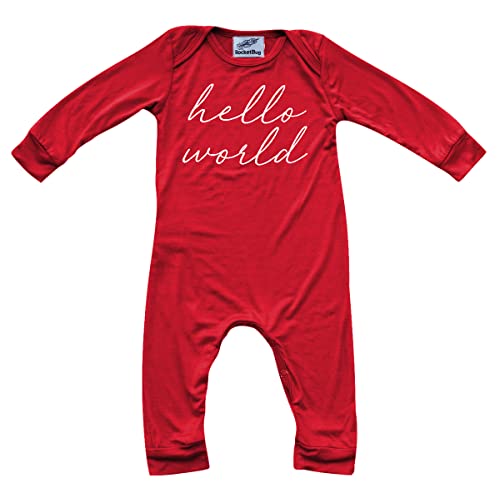 Image of Rocket Bug Hello World Silky Long Sleeve Baby Romper for Boys and Girls -Boy, Girl, Gender Neutral, Newborn, Infant, coming home outfit