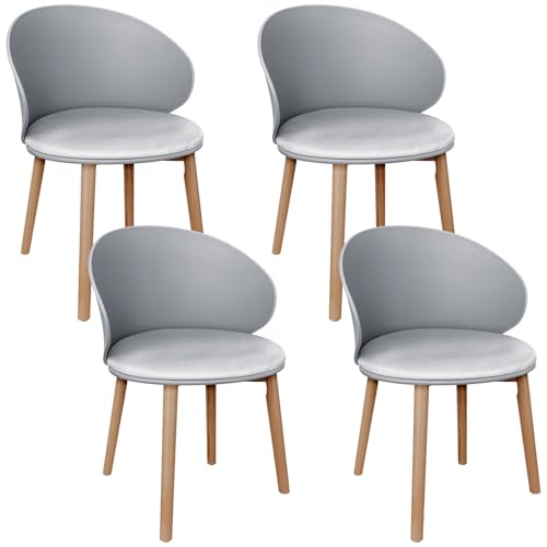 WAFTING Juego de 4 sillas de Comedor, Respaldo Redondeado semirredondo con cojín de Terciopelo holandés, Silla de Cocina, Silla de salón, Silla tapizada, Gray