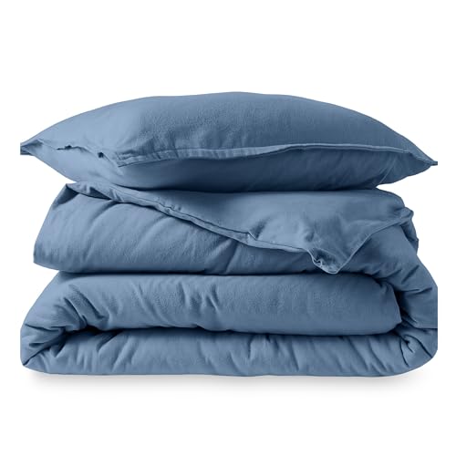 Bare Home Flannel Duvet Cover Set - Extra Long - 100% Cotton, Velvety Soft Heavyweight Premium Flannel, Double Brushed - Includes Sham Pillow Covers (Twin/Twin XL, Coronet Blue)