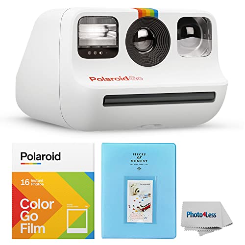 Polaroid GO Instant Mini Camera White + Polaroid GO Color Film â Double Pack + Album + Strap