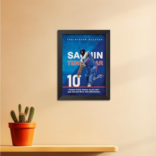 Image of TenorArts Sachin Tendulkar Poster with Quotes Indian Legend Cricket Player Photo Frame Painting with Matt Finish Black Textures (12 inches x 9inches)