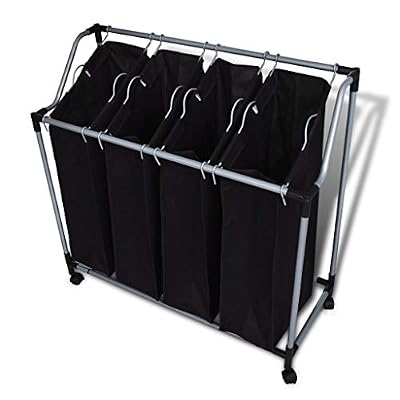 Gecheer Laundry Sorter with 4 Bags, Heavy-Duty Steel Frame, Rolling Casters, Removable Mesh Bags, 28.5 x 15.5 x 37.5 Inches, Black and Gray for Laundry Room, Utility Room, or Closet