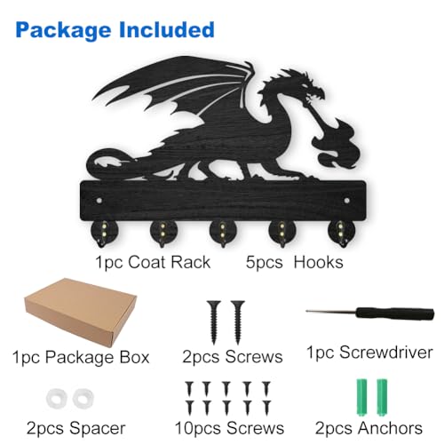 MAYJOYDIY Dragon Key Holder, Wood and Alloy, Wall Mounted Key Rack, Black, Decorative Wall Art, 30x20cm, 5 Hooks - Image 3