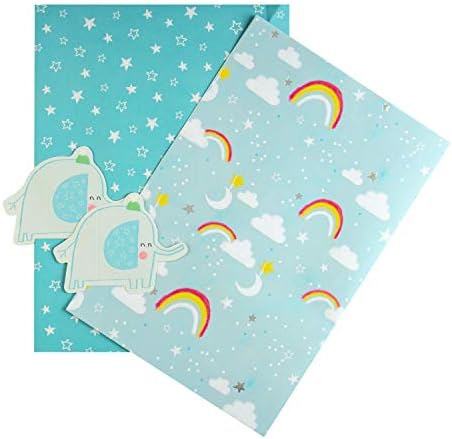 Hallmark New Baby Wrapping Paper and Gift Tag Pack - Blue Elephant Design