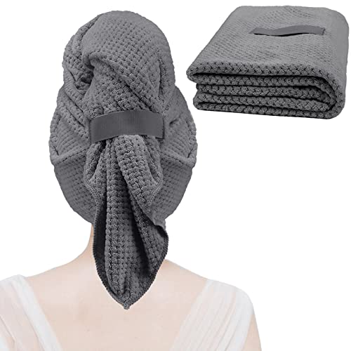 Microfiber Hair Towel,Super Absorbent Hair Towel Wrap For Women,Hands-Free Hair Dry Towels,Large Anti Frizz Hair Drying Towel,Ultra-Soft Quick Dry Hair Turban For Wet,Curly,Long,Thick Hair(Grey) #TOP15