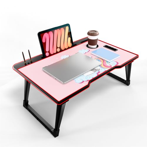 Image of Foldable Wooden Mini Laptop Table for Bed, Study Table with Drawer, Tablet /Mobile Holder for Kids & Adults (COTTED UK)