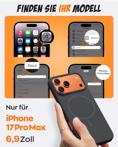 TOCOL für iPhone 17 Pro Max Hülle, Flüssig Silikon Magnethülle, Schwarz – Ansicht 2
