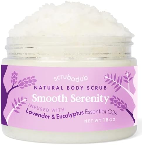 18 oz Natural Sea Salt Body Scrub Lavender Eucalyptus - Vegan Cruelty Free & Natural Skincare - Handpoured Salt Scrub in USA - Perfect Butt Legs Arms & Hand Exfoliator