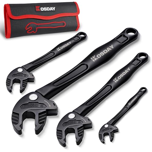 Kosday 4-Piece Self Adjusting Wrench Self-setting Spanner with Automatic Continuous Gripping for 1/4-3/4 (7-19mm) Pipe Fittings Nuts and Bolts