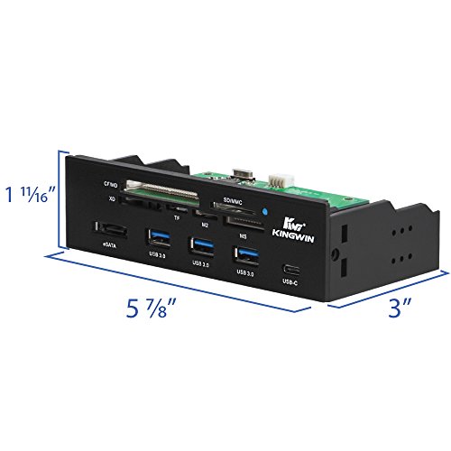 Kingwin Powered USB Hub 3.0 w/ 1 USB-C Port, SD Card Reader & Micro SD Card Reader - Sata Power Port w/Lightning Speed Data Transfer Up to 5Gbps - 5.25" Computer Case Front Bay, black (KW525-3U3CR) by Kingwin - Image 7