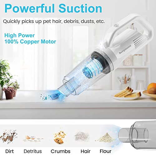 Image of Bergmann Vector Cordless + Corded 2in1 Handheld Car & Home Vacuum Cleaner | 120W | 6000mAH Large Rechargeable Battery | HEPA Filter, 3 Attachments, Travel Bag | White