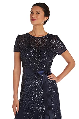 R&M Richards Women's One Piece Short Sleeve Embelished Sequins Gown,  Navy,  10 #TOP2