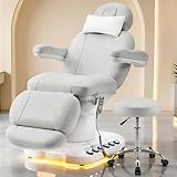Oakvera Fully Electric Massage Table with 3 Motors, Professional Esthetician Bed with LED Light, Height, Length & Angle Adjustable Beauty Spa Bed for Facial & Medical, Stool Included, White
