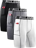 Neleus Men's 3 Pack Performance Compression Shorts,146,Black,Grey,White,Medium