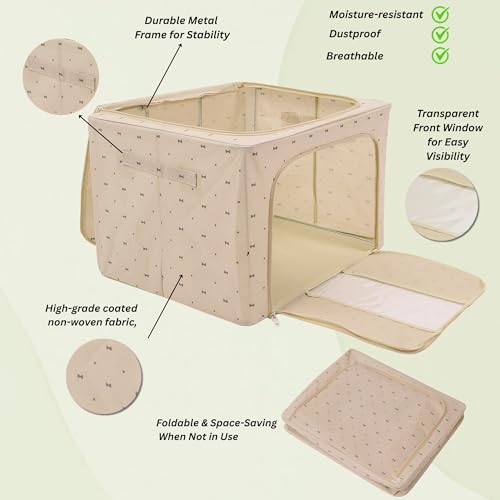 Image of Epicasa 66L Extra Large Foldable Cloth Storage Organizer Box | Non-Woven Fabric with MDF Board & Strong Metal Frame | Printed Storage Bag for Clothes, Sarees, Toys, Blankets, Bedsheets
