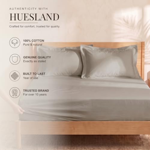 Image of Huesland 300 TC Premium 100% Pure Cotton Luxe Soft Touch Fitted Single Size Bedsheet Cotton with 2 Pillow Covers | Vintage Khaki | 36 x 78 Inches