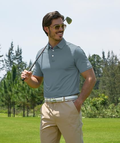 Image of ZITY Golf Shirts for Men Short Sleeve Moisture Wicking Solid Performance Designed Print Collared Casual Polo Shirt
