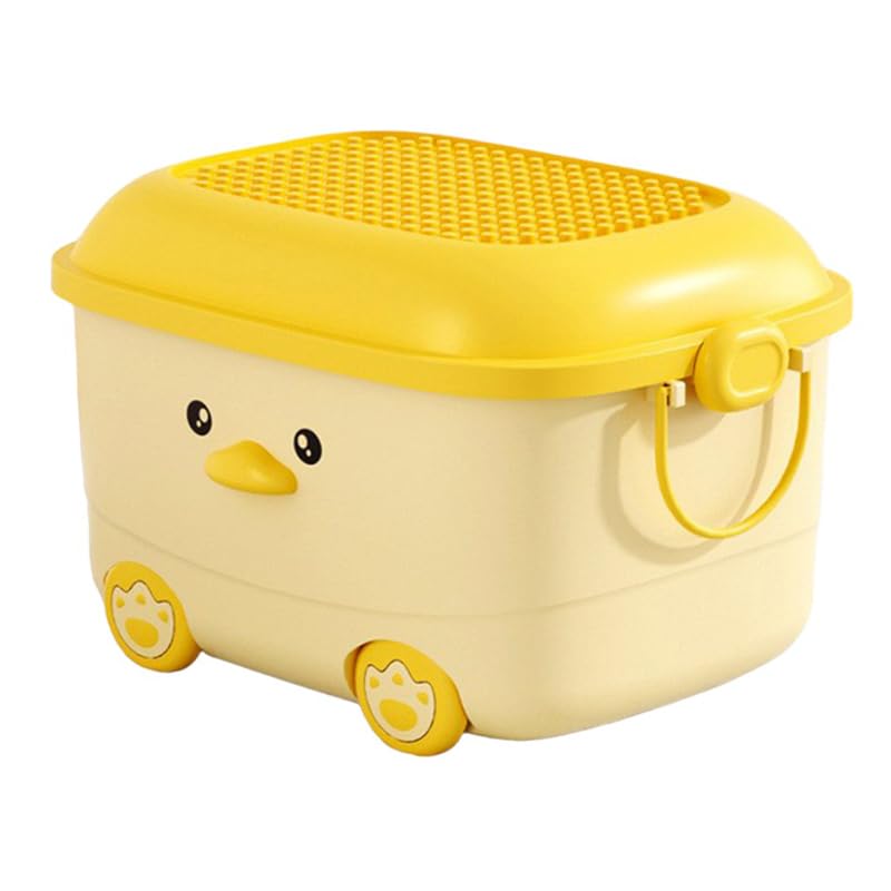 Image of Baby Bucket Multipurpose Storage Box with Wheels | Children's Toy Storage Box | Pulley Plastic Case Storage Container-(46 x 35 x 23 cm)-(Yellow-Bear)