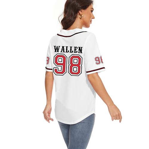 98 Baseball Jersey Women Country Vintage Music Shirts Graphic Fan Tshirt Button Down Short Sleeve Tops3