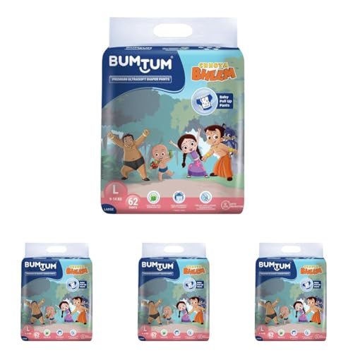 Image of Bumtum Chota Bheem Large Baby Diaper Pants, 62 Count, Leakage Protection Infused With Aloe Vera, Cottony Soft High Absorb Technology (Pack of 4)