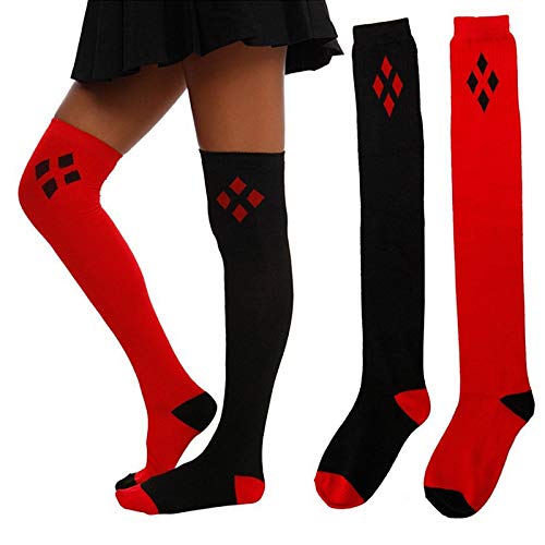 Women Extra Long Over the Knee Cotton Spring Fall Winter Soft Warm High Boot Stockings, 1 Pair Black + Red, One Size2