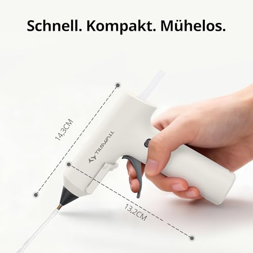 Tilswall Kabellose Heißklebepistole Akku (2000mAh) mit 20 Premium-Klebesticks – Ideal für Heimwerkerarbeiten & Reparaturen, Weiß