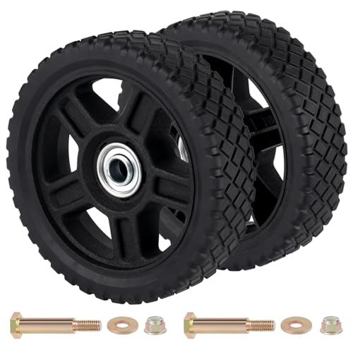 CheeMuii 6 Inch Lawn Mower Wheels 2 Pack 6 Push Mower Wheels with Bolts Gaskets and Lock Nuts Kit Fit for Most Standard push Lawn Mowers/Generator/Garden Tiller/Handtruck