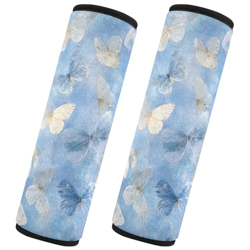 Image of 2 Pack Seatbelt Covers Seat Belt Cover Pad for Adults Boys Girls Car Seat Strap Covers Pads Cushion Universal Shoulder Strap Pad Protector for Backpack Camera Bag 10x7.7Inch Sky Blue and White Butterf