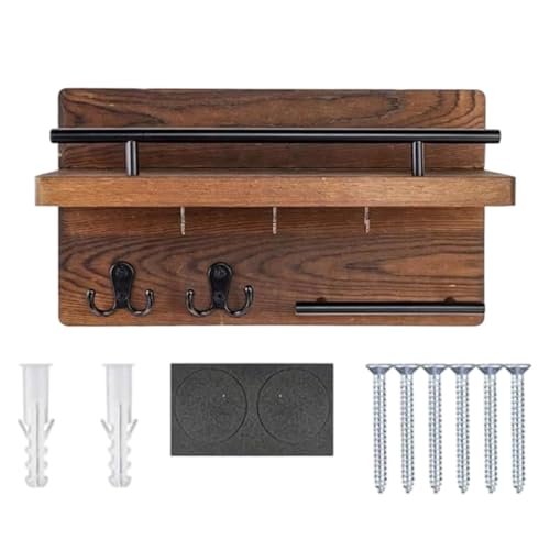 Colgador de llaves de pared - Estante flotante de pared con soporte para llaves de estante de madera retro, ganchos de diseño | Colgar abrigos bolsos carteras accesorios para el hogar entrada pasillo