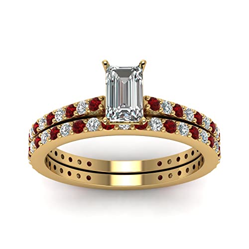 Image of 55Carat Choose Your Gemstone Emerald Shape 14k Yellow Gold Plated Wedding Ring Classic Delicate Diamond CZ Everyday Wedding Jewelry Handmade Ring Minimal Surprise Gifts for Ladies : US 4 to 12