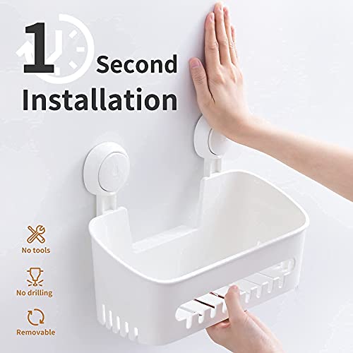 Leverloc Shower Caddy Suction Cup & Shower Caddy With 4 Hooks One Second Installation Removable Powerful Shower Organizer Max Hold 22Lbs Suction Bathroom Caddy Waterproof Shower Storage #TOP2